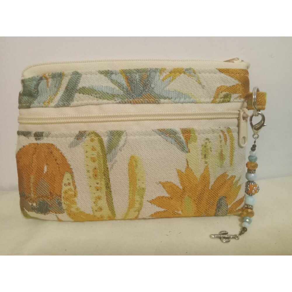 Hug Me Bags Universal Zipper Pouch With Cactus Print and Beaded Zipper Pull Char